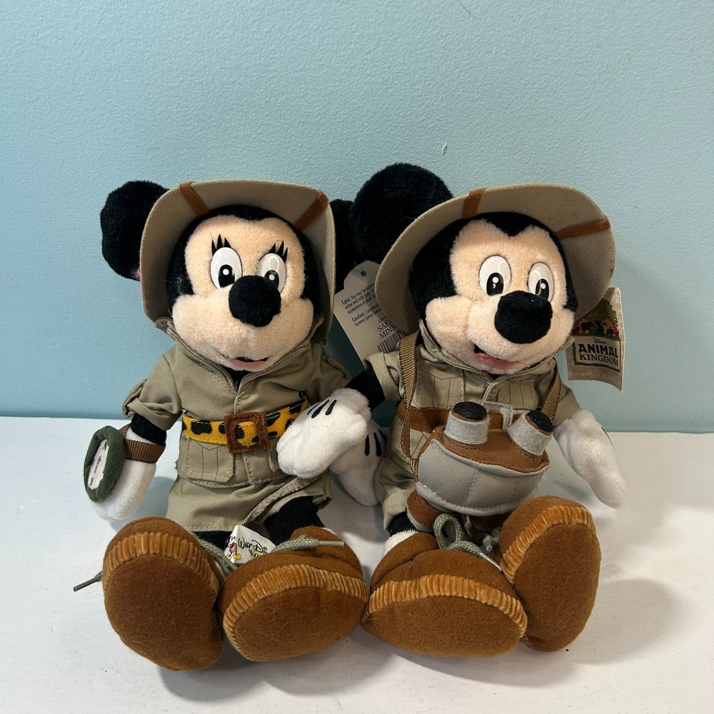 Disney Animal Kingdom Plush Lot Mickey + Minnie Mouse Safari Outfits 11"
